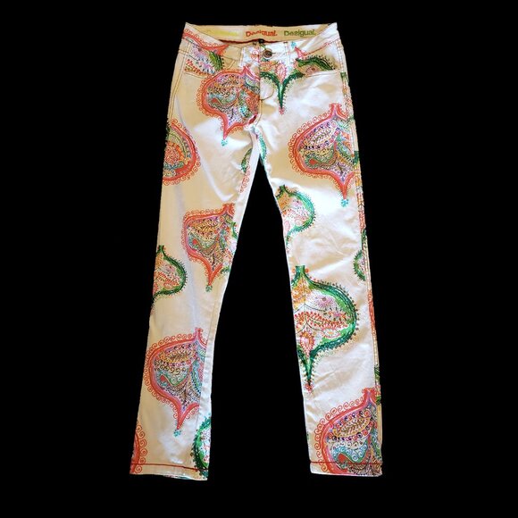 Bright + Lovely Desigual Spain Psychadelic Floral Pants Trousers Jeans! - Picture 2 of 16
